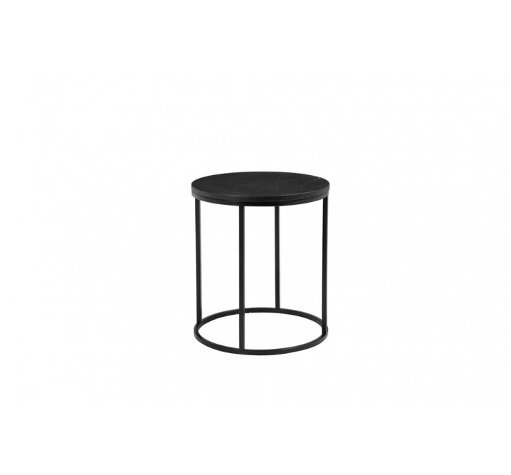Onix 21" Round End Table Black Nero Marquina Marble with Black Powder Coated Steel - Angled View