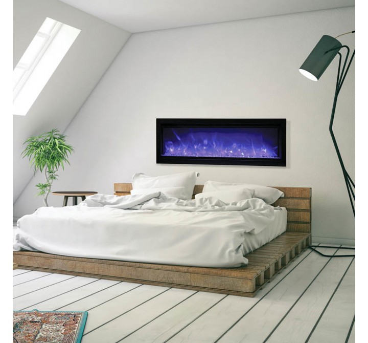 60" Basic Clean-face Electric Built-in With Glass With Black Steel Surround Fireplace - Lifestyle