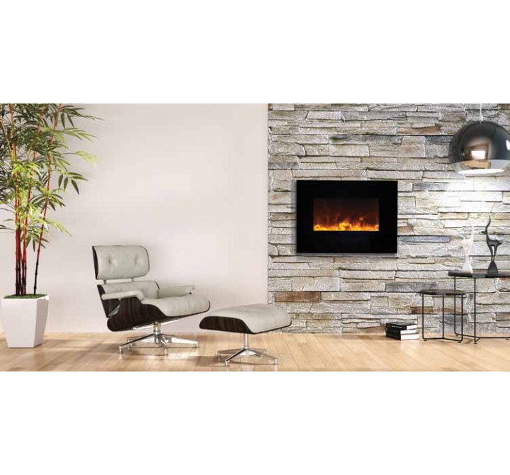 26" Flush Mount Fireplace W/ Blk Gls Surround