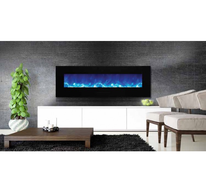 Amantii 60" Flush Mount fireplace with Black Glass Surround And Log set - Lifestyle