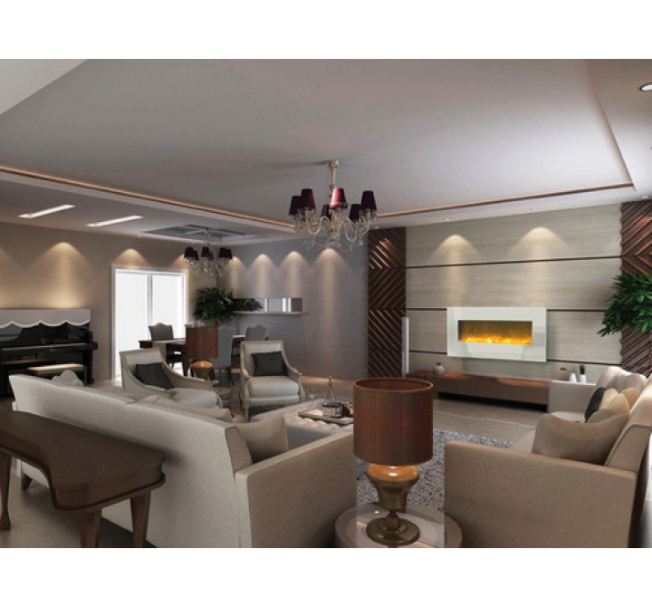 Amantii Electric Fireplace Fire and Ice Series 34" with 44" x 23" White Glass Surround