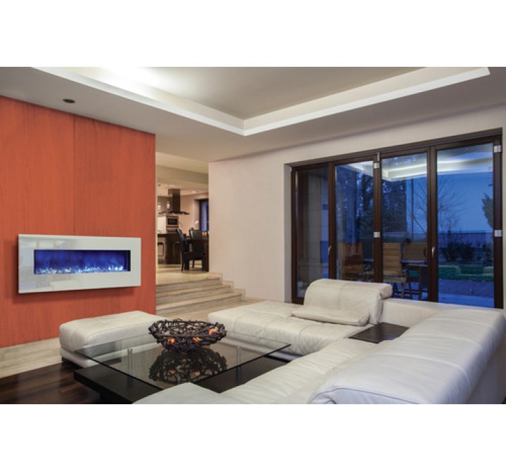 Amantii Electric Fireplace Fire and Ice Series 48" with 58" x 23" White Glass Surround