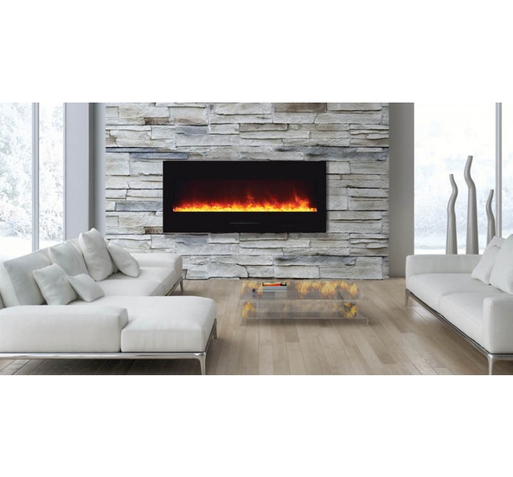 50" Fireplace W/ Blk Gls Surround Log Set & 3 Colors Of Media No Mood Light 