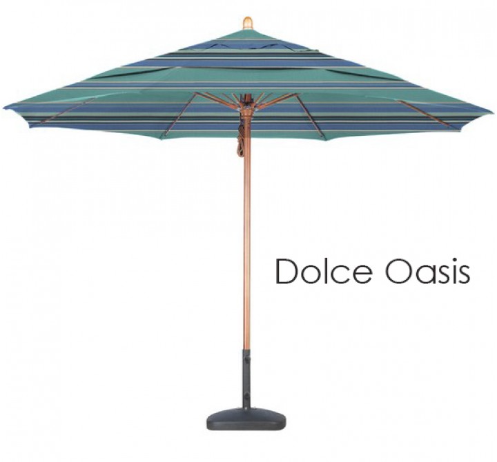 California Umbrella 11' FGlass Market Umbrella Pulley Open DV Marenti Wood - Sunbrella