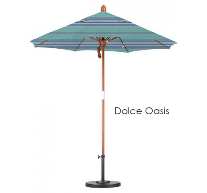 California Umbrella 7.5' Fiberglass Market Umbrella Pulley Open Marenti Wood - Sunbrella