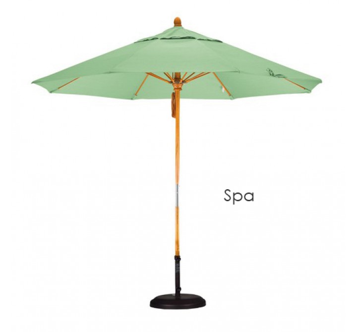 California Umbrella 9' Fiberglass Market Umbrella Pulley Open Marenti Wood - Pacifica