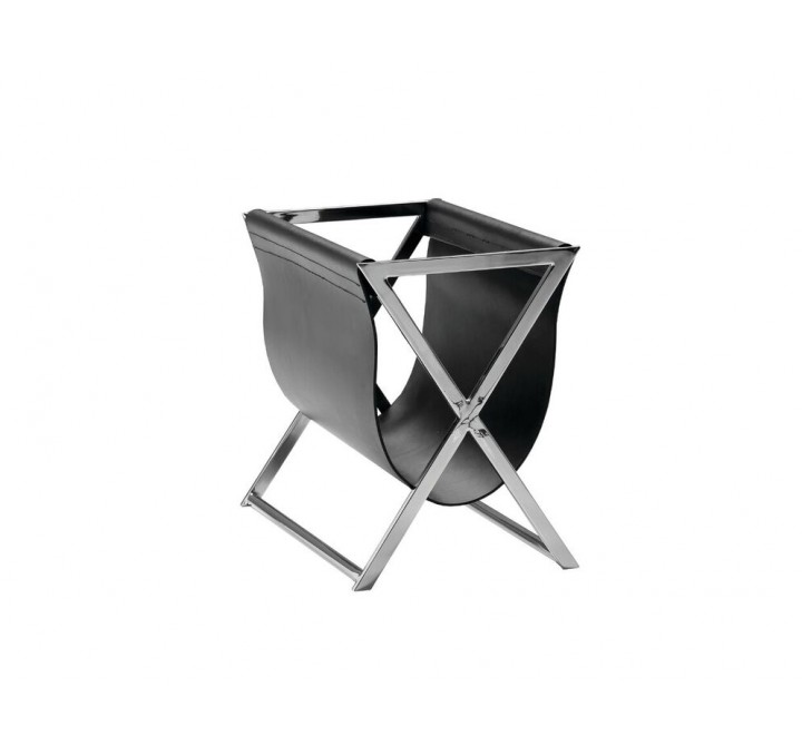 Mag Magazine Rack Black/White Leather Sling with Polished Stainless Steel - White BG