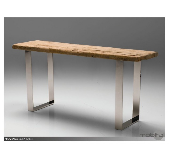 Provence Live Edge Sofa Table Reclaimed Solid Wood with Polished Stainless Steel