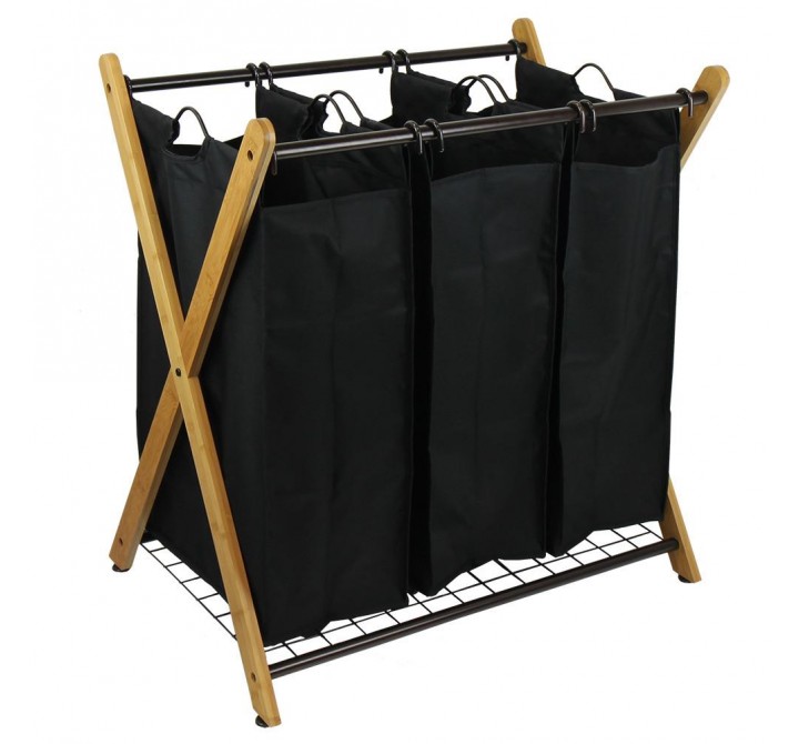 Oceanstar X-Frame Bamboo 3-Bag Laundry Sorter With Bag - 