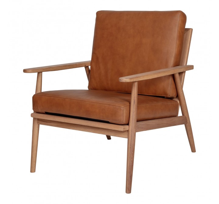 Harper Leather Lounge Chair Tan - Angled