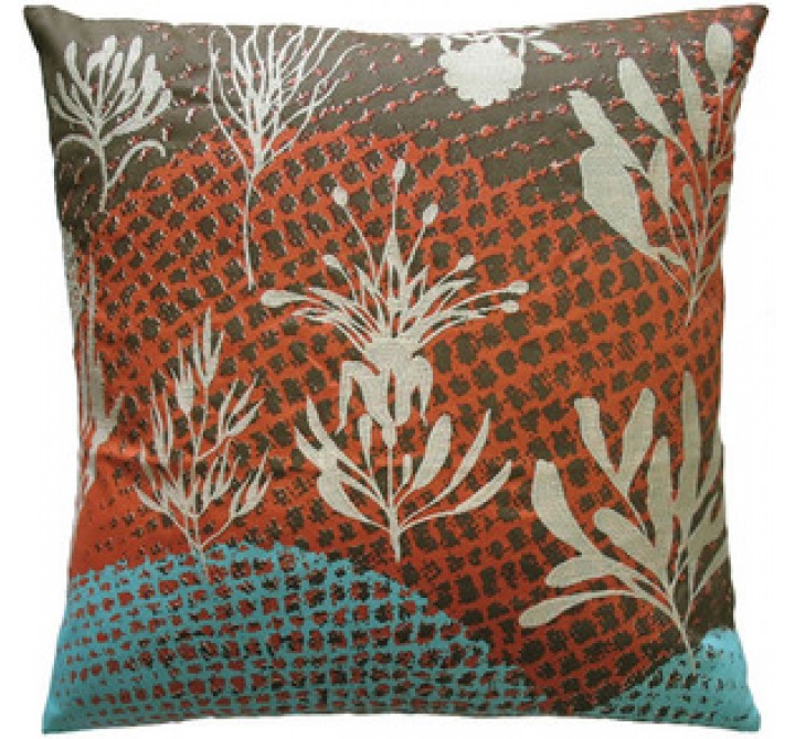 Koko Company Ecco 20" x 20" Embroidered Pillow with Off White Leaves