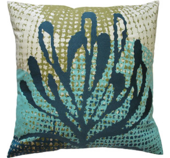 Koko Company Ecco 20" x 20" Embroidered Pillow with Blue Leaf