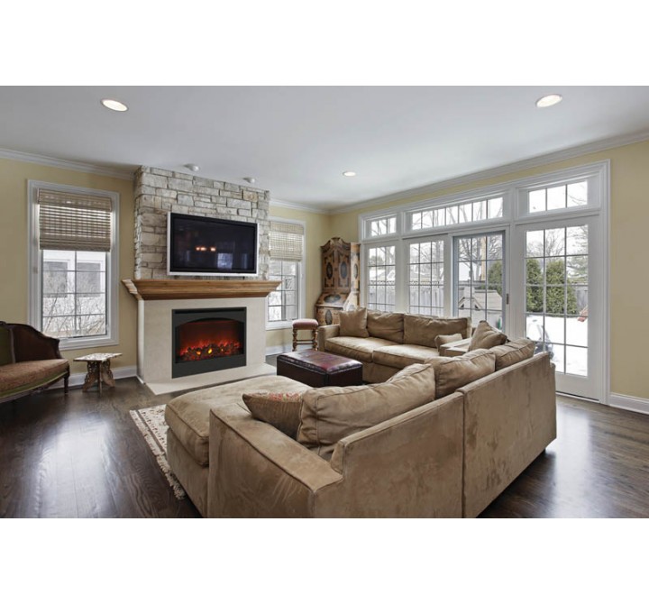 mantii 31" Zero Clearance Fireplace with 32" x28" Arch Steel Surround - Lifestyle