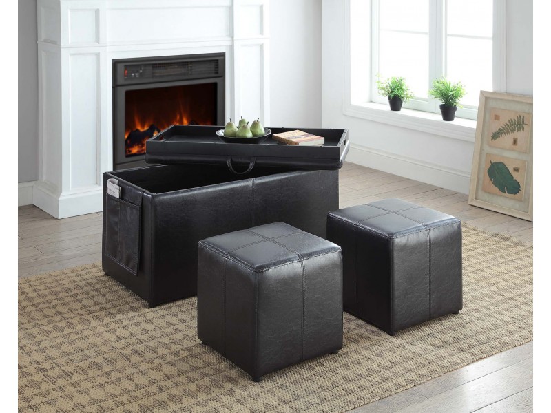Linon Home Decor Letty Three Piece Ottoman - Brown / Charcoal / Lapis