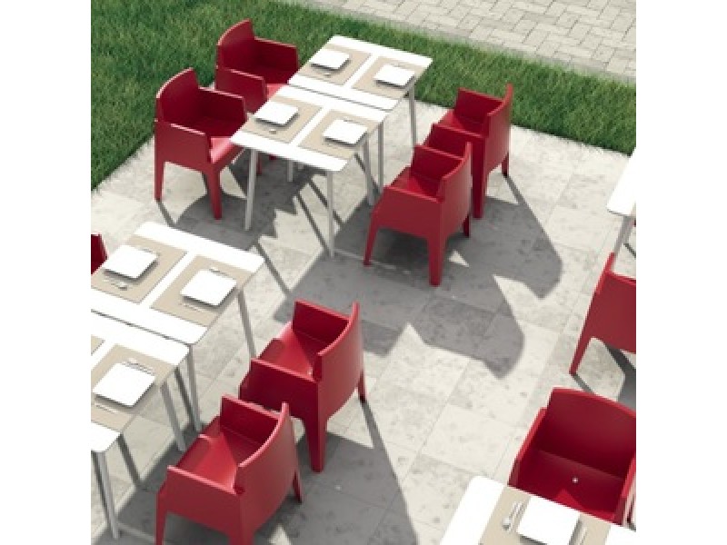 Box Resin Outdoor Dining Arm Chair - Red