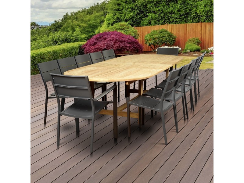 Amazonia Koningsdam 13 Piece Teak Double Extendable Rectangular Patio Dining Set