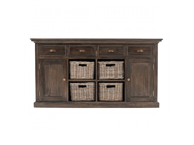 NovaSolo Halifax Mindi Wood Buffet with 4 Basket Set