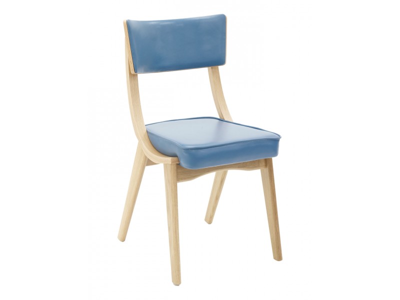 European Beechwood Wood Dining Chair - Blue - Front