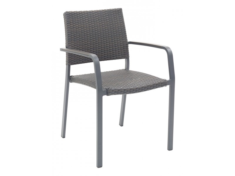 Aluminum Arm Chair W/ Gray Faux Teak Arms - AL-5725A - Anthracite Black