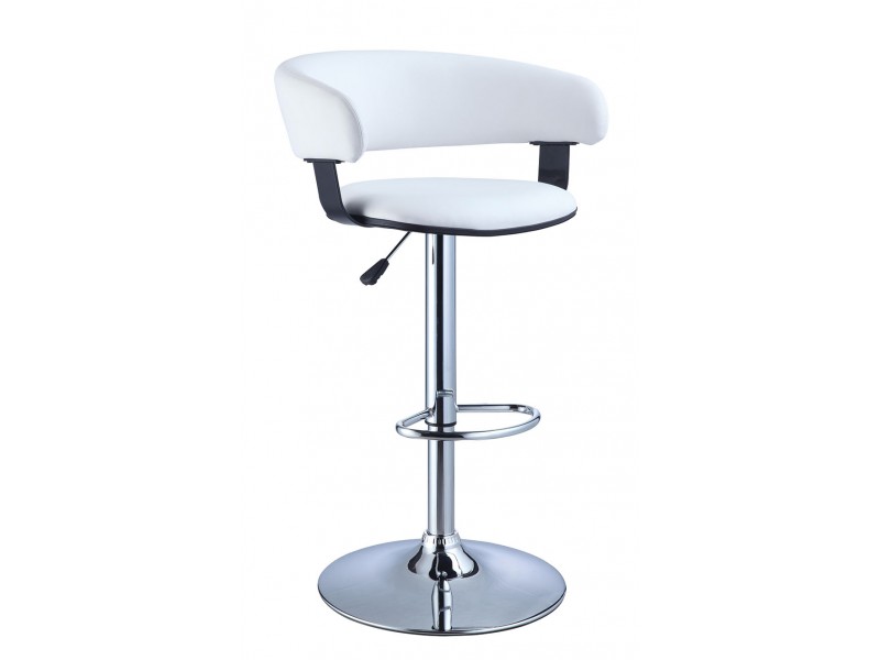 White Faux Leather Barrel & Chrome Adjustable Height Bar Stool
