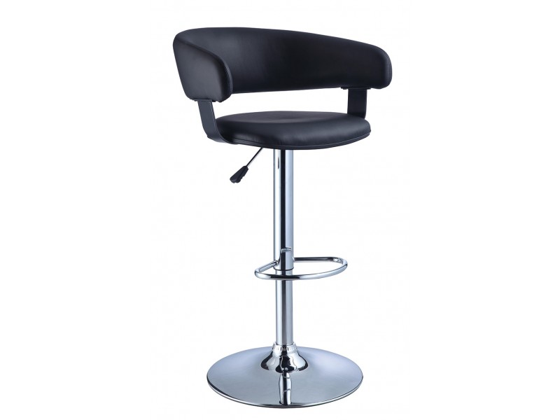 Black Quilted Faux Leather & Chrome Adjustable Height Bar Stool