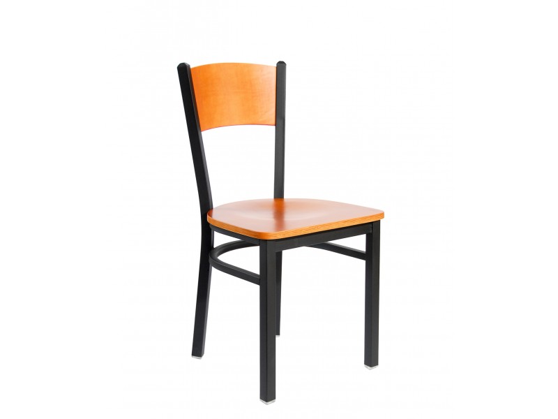 Dale Solid Wood Back Chair In Steel Frame And Sand Black Finish