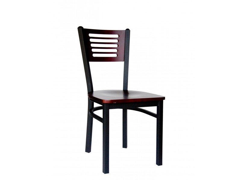 Espy Slotted Wood Back Chair In Steel Frame And Sand Black Finish