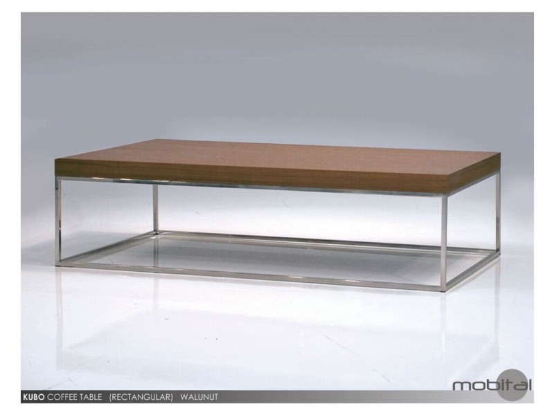 Kubo Rectangular Coffee Table Natural Walnut with Stainless Steel