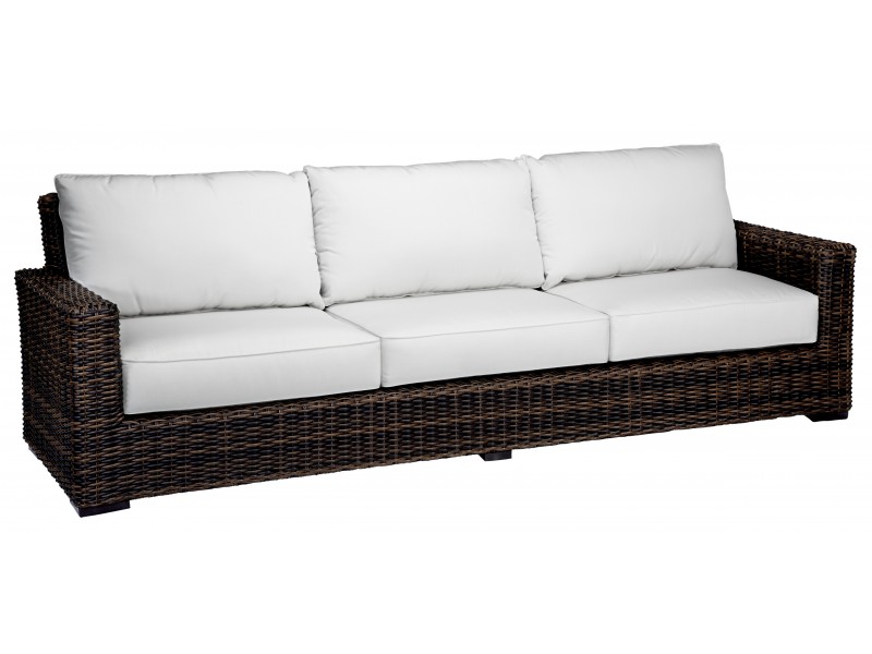Montecito Wicker Sofa With Cushions In Canvas Cork With Canvas Bay Brown Welt