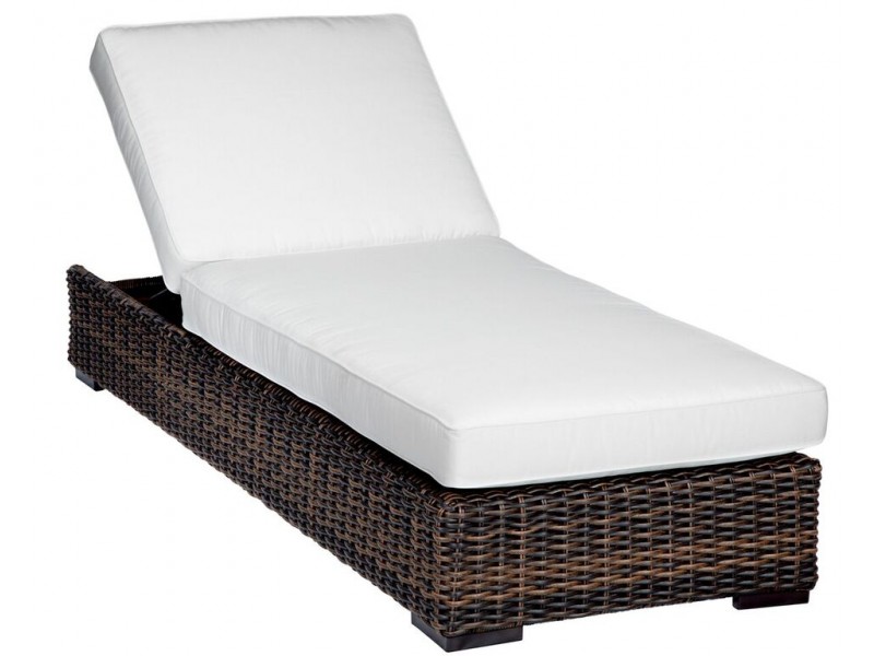 Montecito Wicker Adjustable Chaise With Cushions In Canvas Cork With Canvas Bay Brown Welt