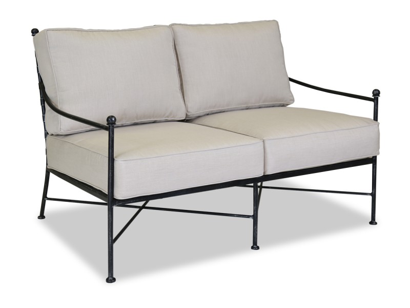 Sunset West Provence Aluminum Loveseat With Cushions In Canvas Flax With Self Welt
