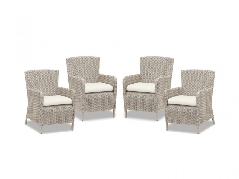 Manhattan Wicker Dining Chair With Cushions In Linen Canvas With Self Welt - Set 4
