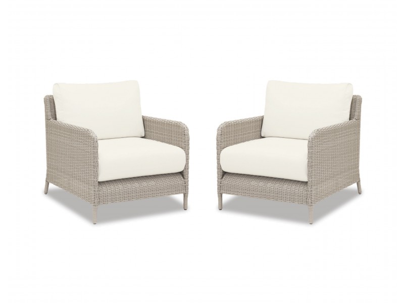 Manhattan Wicker Club Chair With Cushions In Linen Canvas With Self Welt - Set