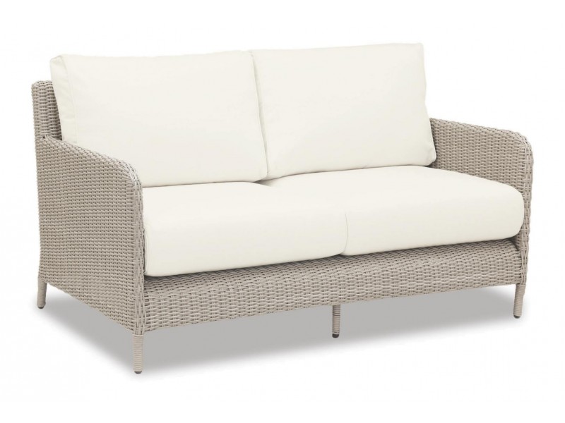 Manhattan Wicker Loveseat With Cushions In Linen Canvas With Self Welt
