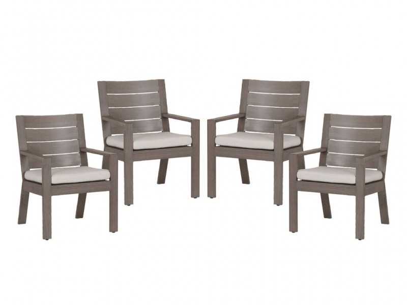 Sunset West Aluminum Laguna Armless Dining Chair With Cushions In Canvas Flax - Set of 4