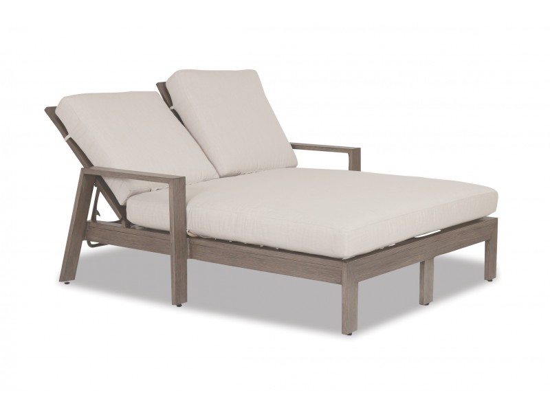 Laguna Aluminum Double Chaise Lounge With Cushions In Canvas Flax