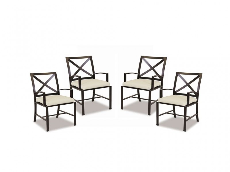 La Jolla Aluminum Dining Chair With Cushions In Canvas Flax With Self Welt - Set of 4