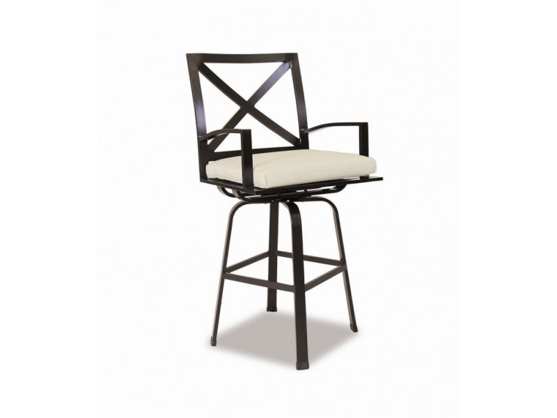 La Jolla Aluminum Swivel Barstool With Cushions In Canvas Flax With Self Welt 