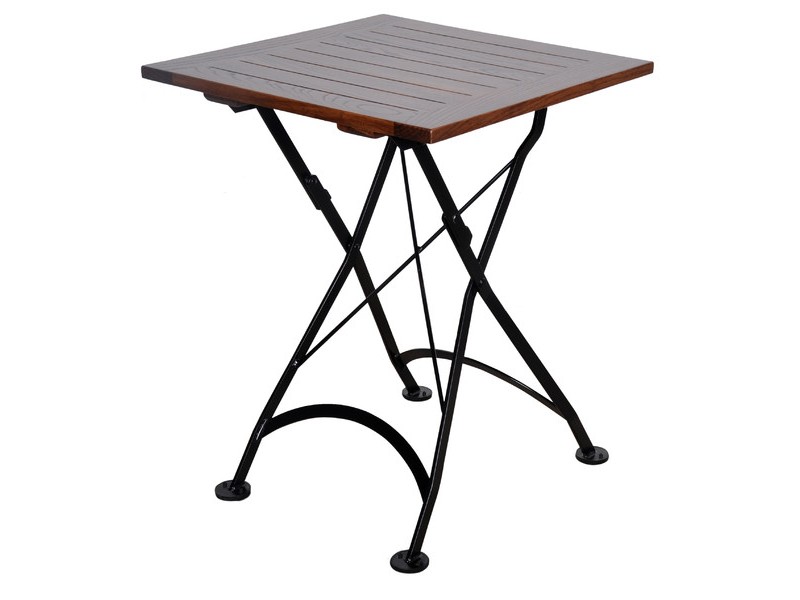 French Cafe Bistro 28" Square Folding Table - European Chestnut Wood Slat Top
