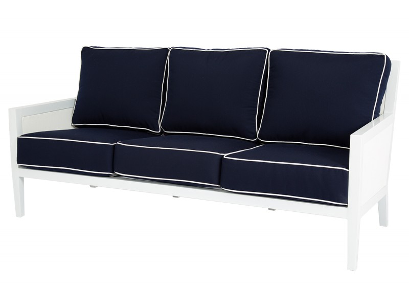 Regatta Sofa With Cushions In Canvas Navy With Canvas White Welt - Angled
