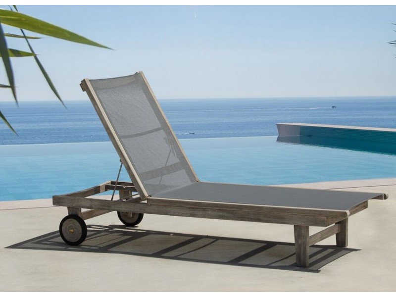 Driftwood Gray Teak Contemporary Deck Side Outdoor Sling Lounge Chair