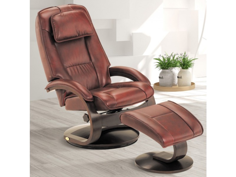 Bergen Recliner and Ottoman in Merlot Top Grain Leather