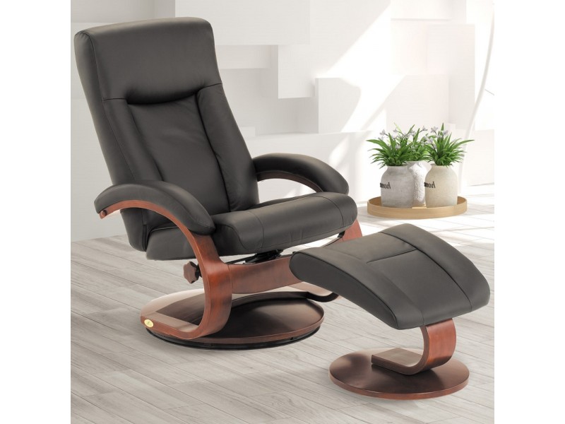 Hamar Recliner and Ottoman in Black Top Grain Leather 