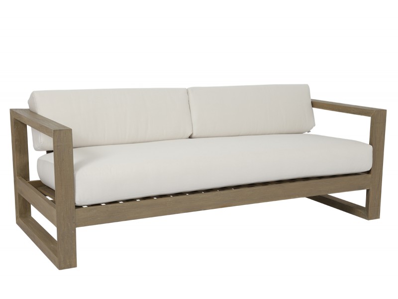 Sunset West Coastal Teak Sofa With Cushions In Canvas - Angled