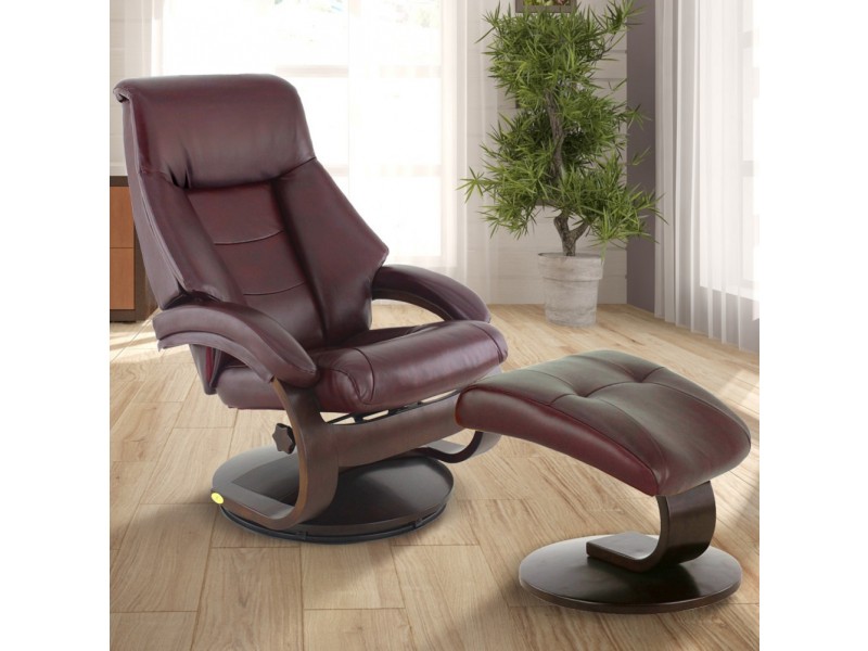 Mandal Recliner and Ottoman in Merlot in Top Grain Leather