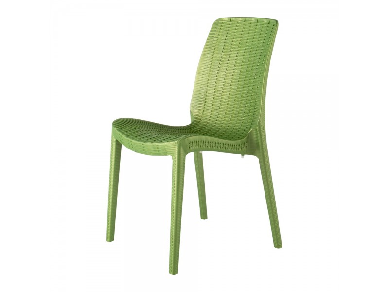 Rue Stack-able Rattan Dinning Chair - Pearl Green - Angled