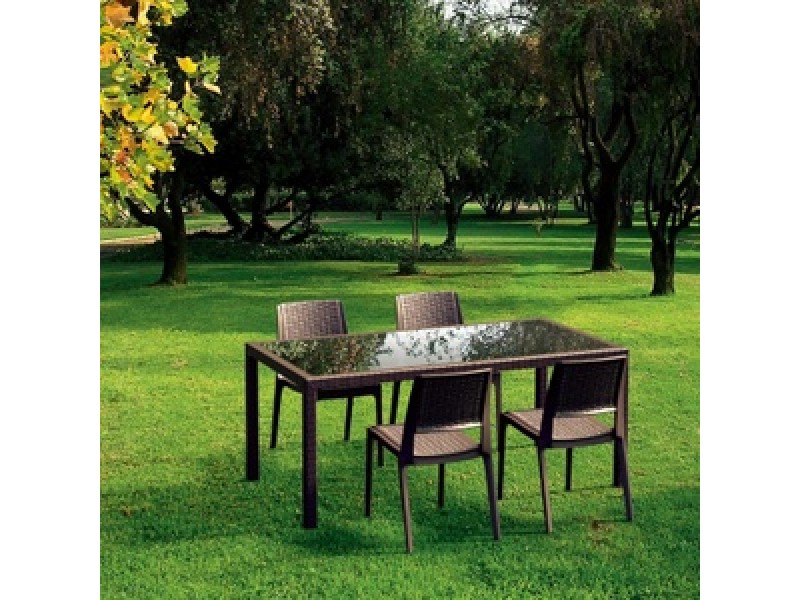 Miami Resin Wickerlook Rectangle Dining Table Brown 71 inch