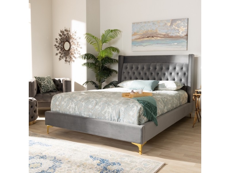 Baxton Studio Valery Upholstered Platform Bed - Dark Grey