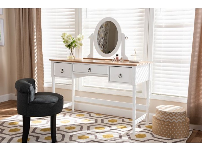 Baxton Studio Sylvie 3 Drawer Bedroom Vanity Table