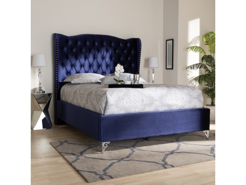 Baxton Studio Hanne Upholstered Wingback Bed